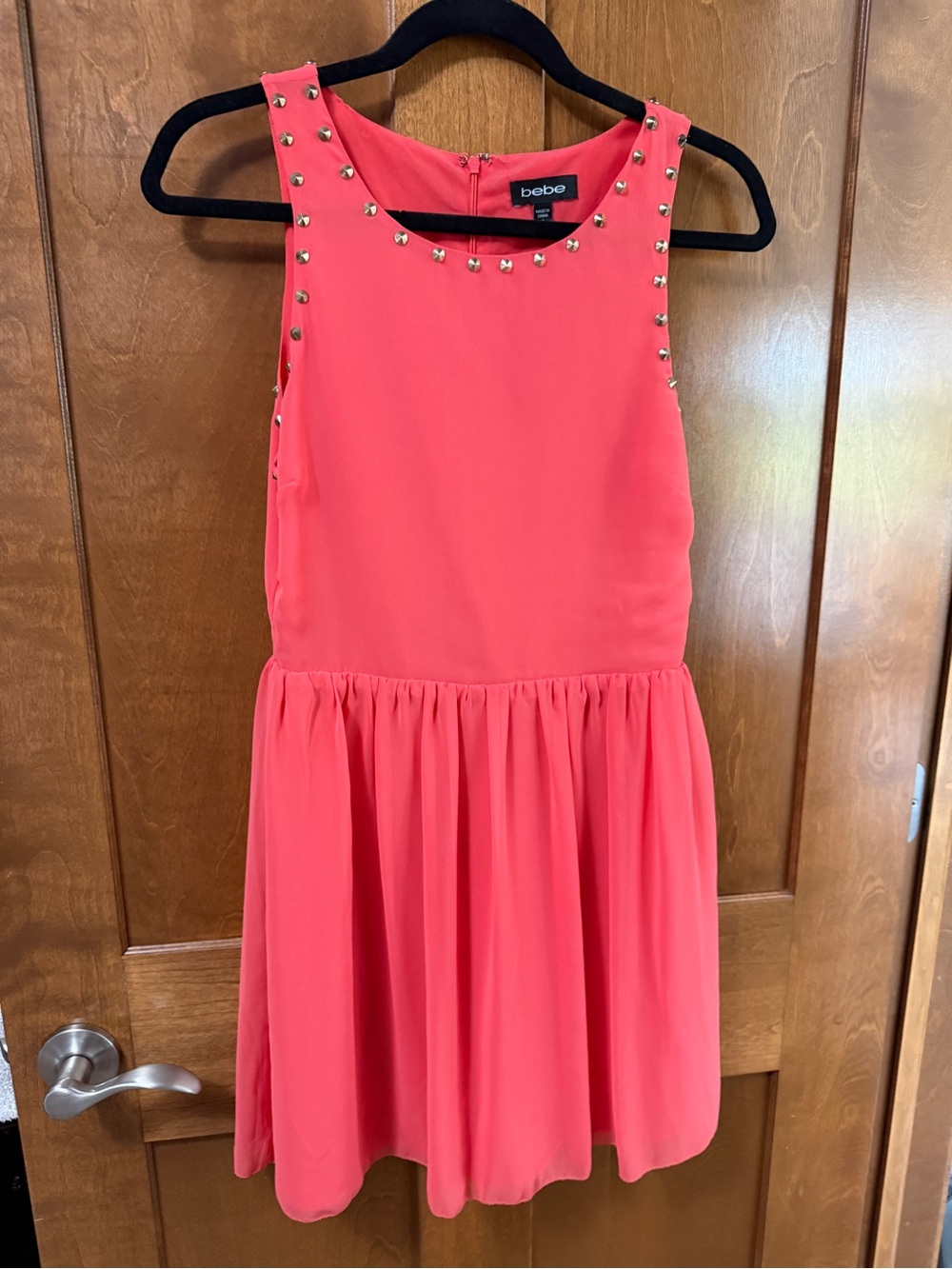 bebe Women’s Coral Stud-Trim Sleeveless Dress